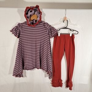 Persnickety Striped Hooded Tunic and Red Ruffle Leggings Set